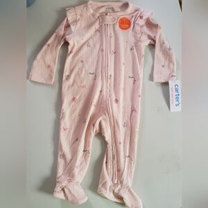 Carter's Pink Bird And Floral Ruffle Footie